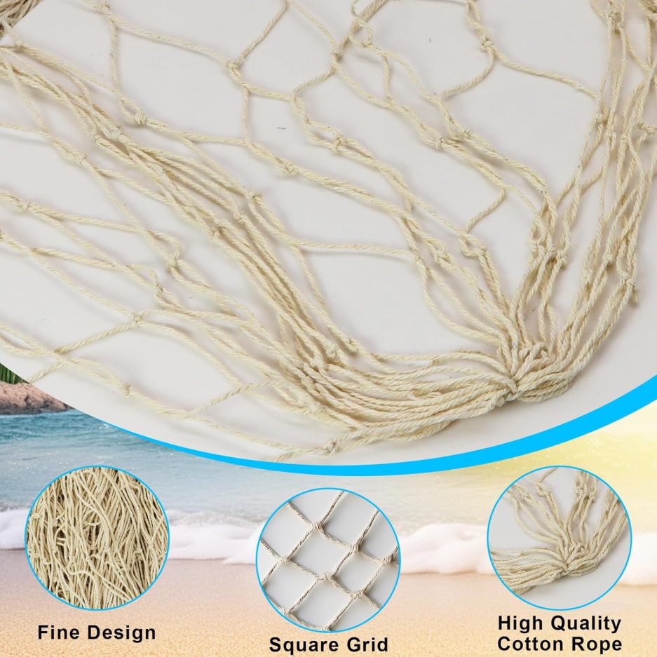 2 PCS Fish Net Decorations, 80 x 40 Inch, Ocean Themed Party Decor Beach, Nautical Wall Hanging Fishing Net for Coastal Bedroom, Bathroom, or Under The Sea Party Decorations - Image 3