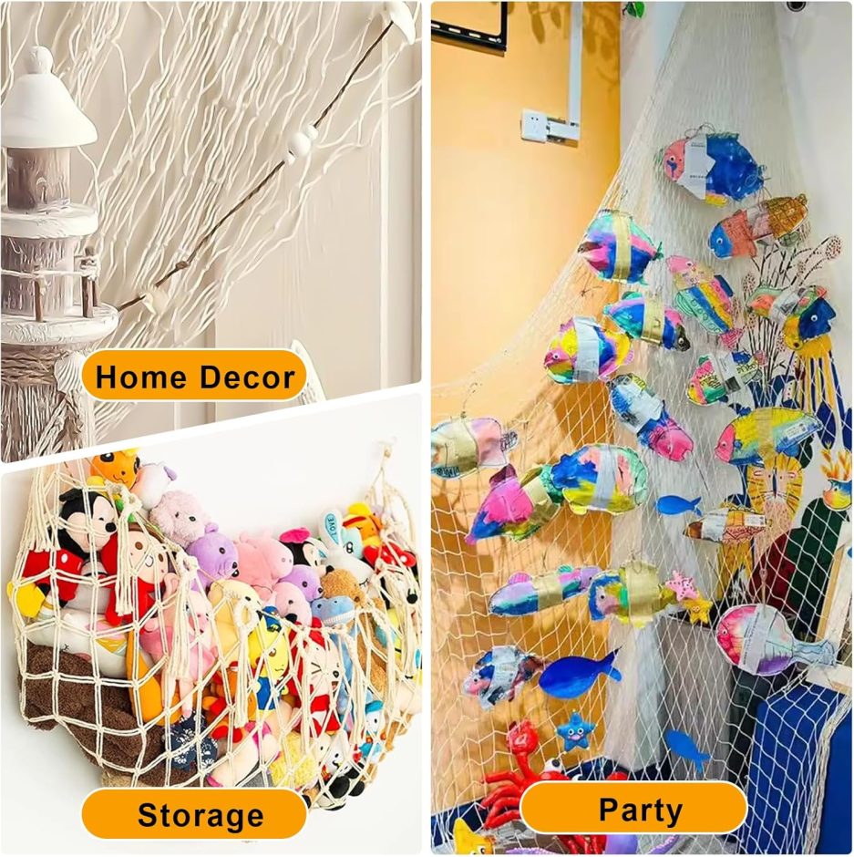 2 PCS Fish Net Decorations, 80 x 40 Inch, Ocean Themed Party Decor Beach, Nautical Wall Hanging Fishing Net for Coastal Bedroom, Bathroom, or Under The Sea Party Decorations - Image 4